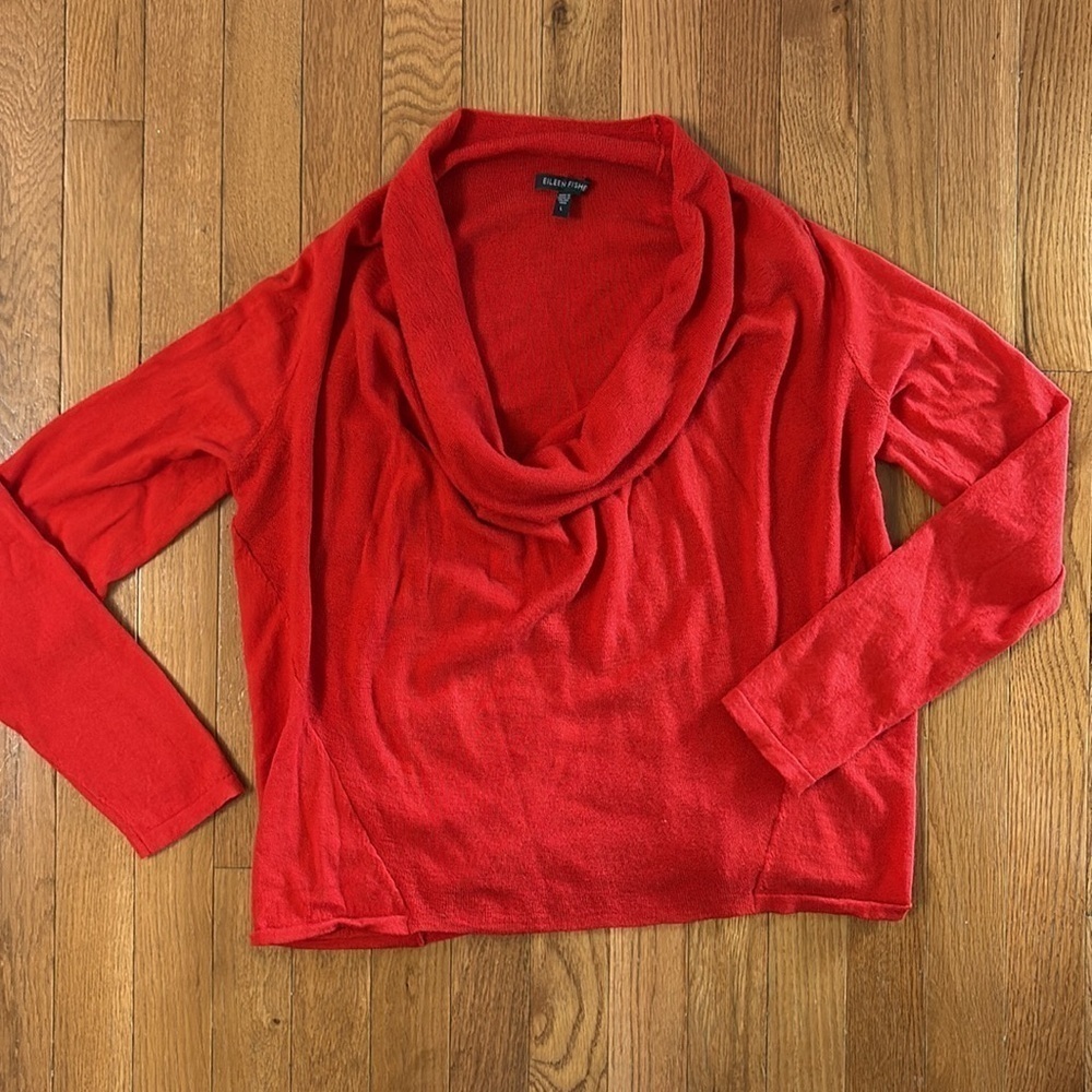 Eileen Fisher 100% Merino Wool Red Cowl Neck Sweater Top Size Large - Picture 10 of 10